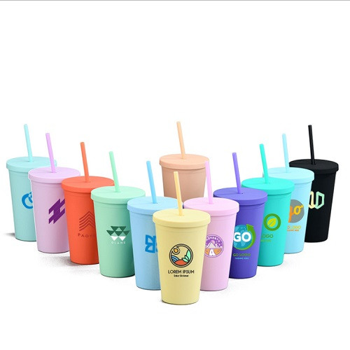 16oz Matte Plastic Cups with Lids & Straw