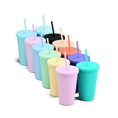 16oz Matte Plastic Cups with Lids & Straw 