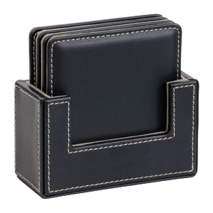 4 Piece Leather Look Square Coaster Set