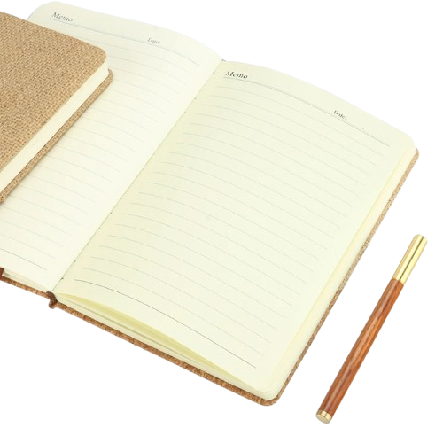 Cork and Jute Bound Notebook with Pen 