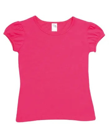 Girls Puff Sleeve Crew Neck T-shirts 