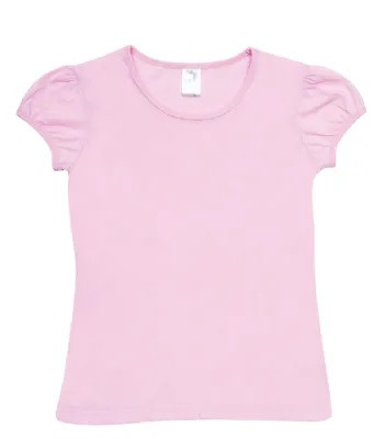 Girls Puff Sleeve Crew Neck T-shirts 
