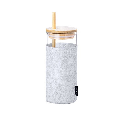 Glass Borosilicate Bottle with Straw, Bamboo Lid and RPET Sleeve