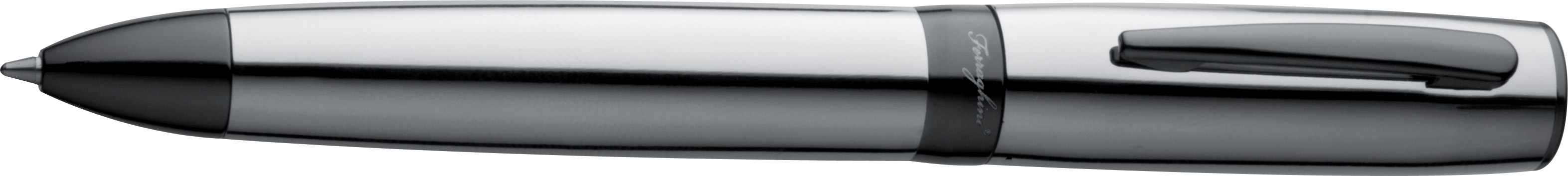 Chromed ball point pen in black PU case