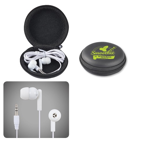 Earbud / Headphone Set in Round EVA Zippered Case