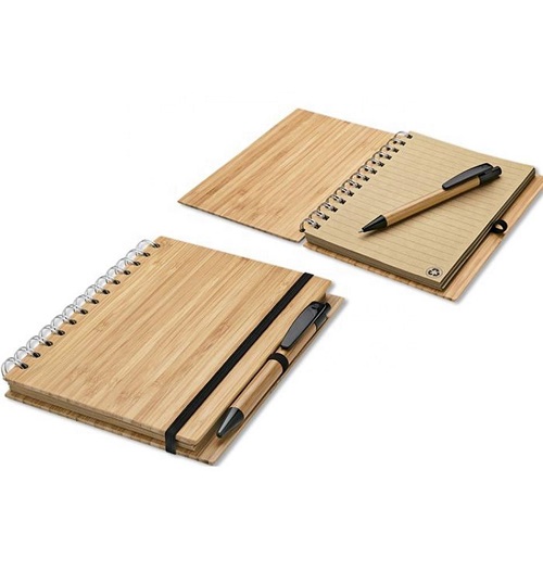 Engraved Bamboo Covered Spiral Notebook Gift Set 