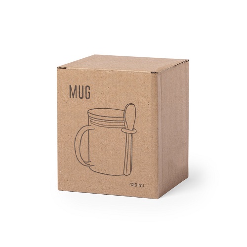 Glass Mug with Lid and Spoon 