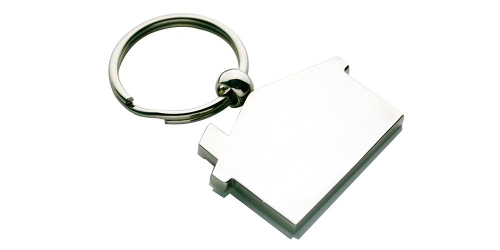 House Shaped Metal Keyring with Shiny Chrome in Gift Box