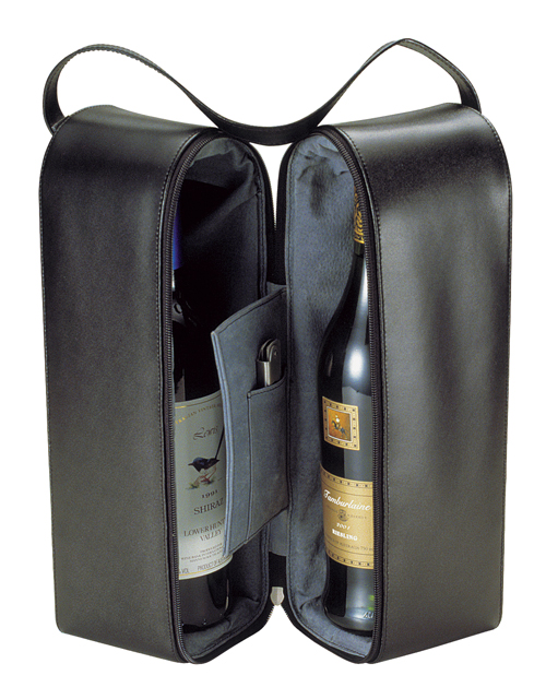 Insulated Two Bottle Leather Wine Carrier