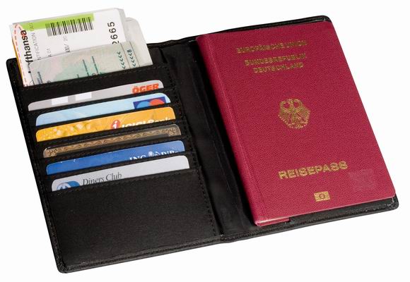 Leather passport and credit card wallet