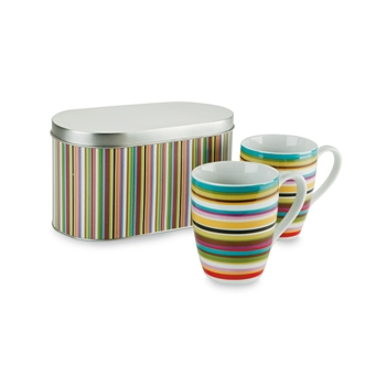 Multistripe Set of 2 Mugs With Tin Box