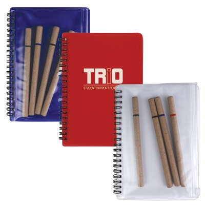 Notepad With PVC Stationery Pouch & Recycled Cardboard Pens