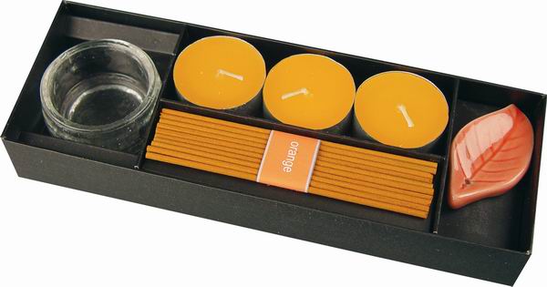 Perfumed tea light and incense sticks Orange