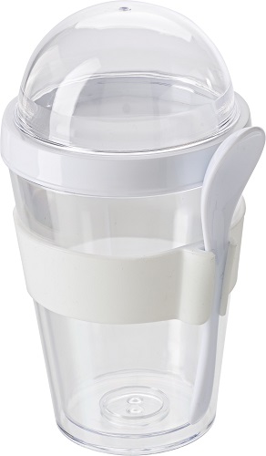 Plastic Breakfast Mug with compartment for cereal 