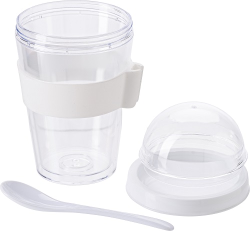 Plastic Breakfast Mug with compartment for cereal