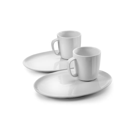 Porcelain Coffee Mug Set With Oval Plates