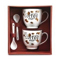 Porcelain Mugs Set with Spoon in a Gift Box