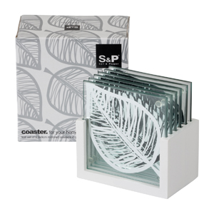 Salt & Pepper Glass 6 Piece Coasters on Stand