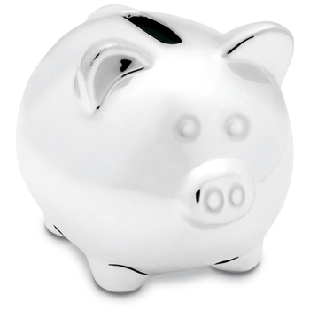 Silver coloured piggy bank