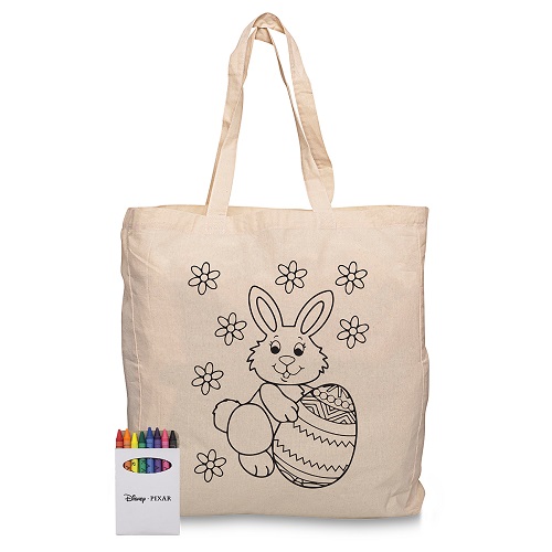 Squiggle Calico Bag with Gusset and Crayon Set 
