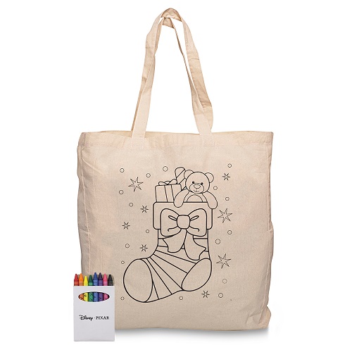 Squiggle Calico Bag with Gusset and Crayon Set 