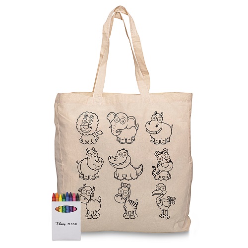 Squiggle Calico Bag with Gusset and Crayon Set 