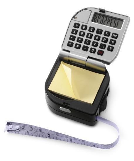 Tape Measure, Calculator & Notepad