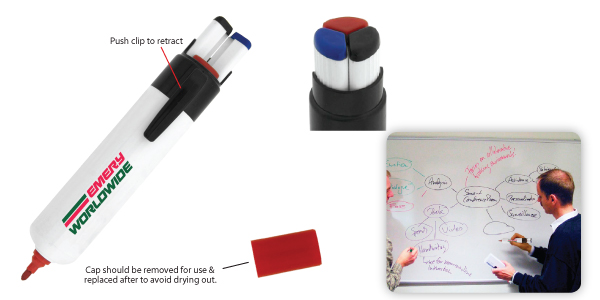 Tri Colour Retractable Whiteboard Marker