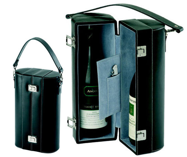 Two Bottle Bonded Leather Wine Carrier