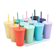 16oz Matte Plastic Cups with Lids & Straw 