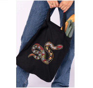 DURRIN (Snake) Black Cotton Short Handle Tote Bag