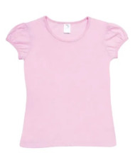 Girls Puff Sleeve Crew Neck T-shirts 