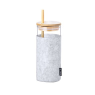 Glass Borosilicate Bottle with Straw, Bamboo Lid and RPET Sleeve