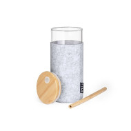 Glass Borosilicate Bottle with Straw, Bamboo Lid and RPET Sleeve 