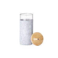 Glass Borosilicate Bottle with Straw, Bamboo Lid and RPET Sleeve 