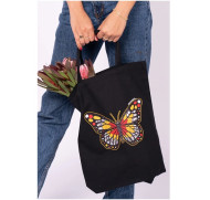 MARLIMARLI (Butterfly) Black Cotton Short Handle Tote Bag