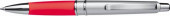 Ball point pen with chromed ornamental rings red