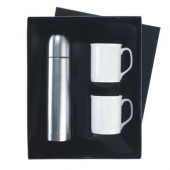 Flask &amp; Mugs Gift Set - Black