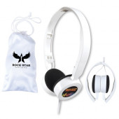 Folding Headphones in White Pouch