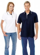 Polo Shirt Polyester Mesh Knit Ribbed Style Collar With Trim
