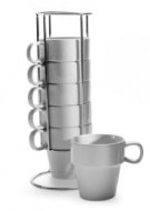 Porcelain Mugs Set in Metal Stand