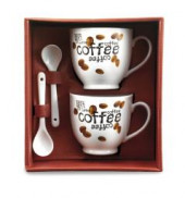Porcelain Mugs Set with Spoon in a Gift Box