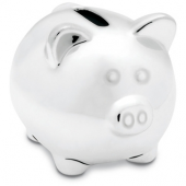 Silver coloured piggy bank