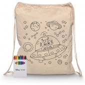 Squiggle Calico Drawstring Bag with Crayon Set 