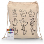 Squiggle Calico Drawstring Bag with Crayon Set 