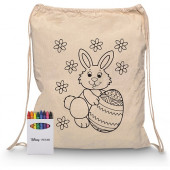 Squiggle Calico Drawstring Bag with Crayon Set 